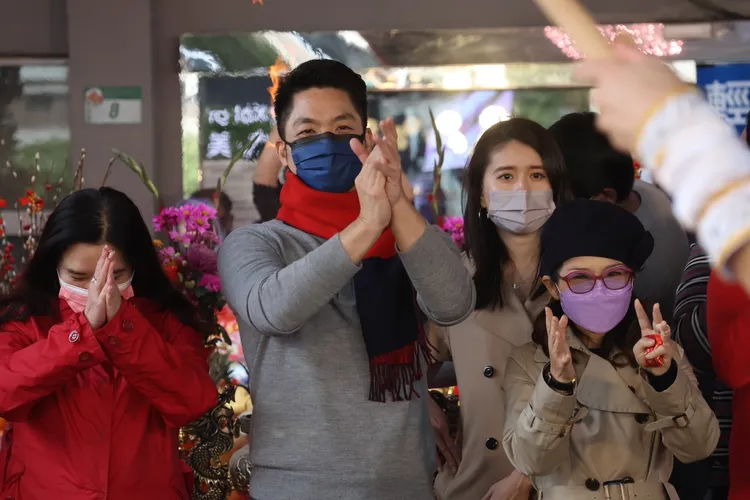 蔣萬安今早出席光華數位新天地新春開市儀式。彭欣偉攝