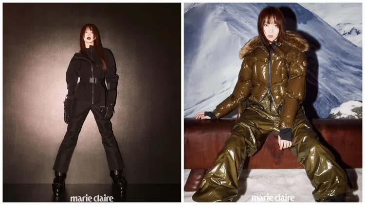 李聖經以黑口紅妝容搭襯MONCLER Grenoble系列滑雪服，「哥德聖經」的暗黑風也搶眼。翻攝heybiblee IG