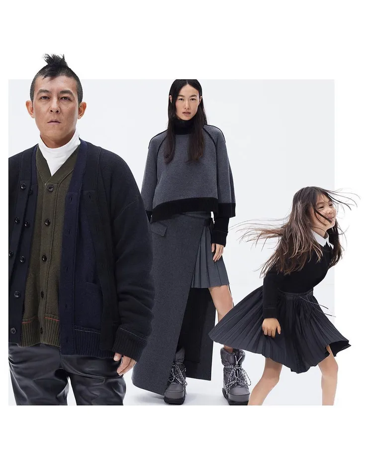 陳冠希（左起）、秦舒培、Alaia全家曾一同為日本設計師品牌sacai拍攝秋冬時尚大片。翻攝sacaiofficial IG