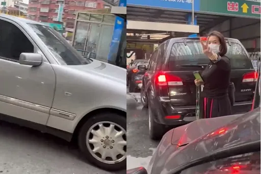 厚臉皮!加油站排隊洗車 賓士「人肉插隊」還嘻皮笑臉比YA!