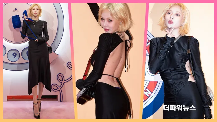 泫雅衣著造型一向大膽性感，穿了黑色全露背緊身洋裝出席Christian Louboutin快閃店開幕，獻出挖腰、大露背風情。翻攝hyunah_aa IG