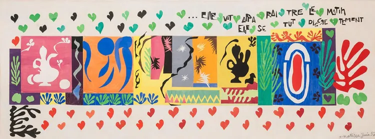 馬諦斯1950年的不透明水彩剪紙作品《一千零一夜》（Les Mille et Une Nuits）。(c)Succession H. Matisse
