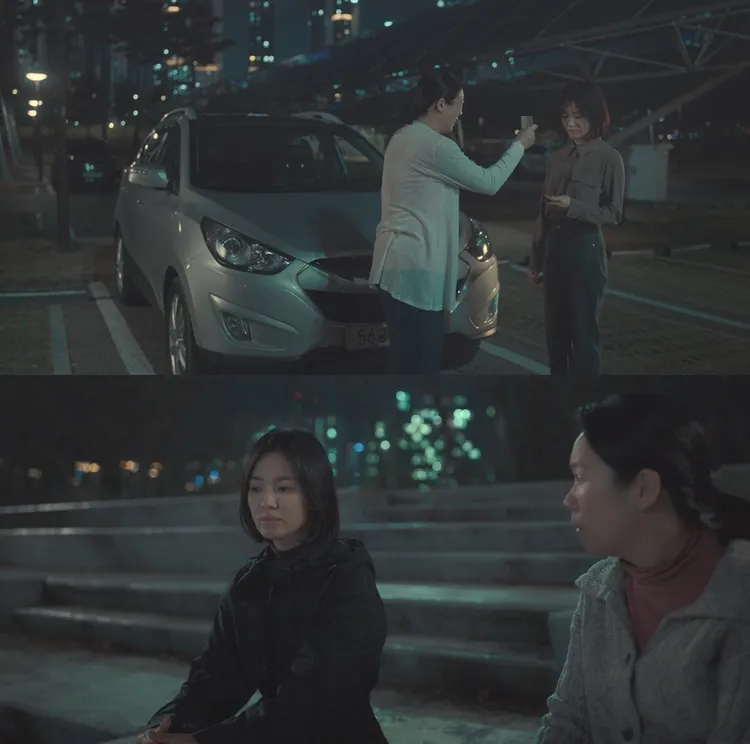 宋慧喬與幫手廉惠蘭交接情報的停車場在世宗市湖水公園。翻攝Netflix