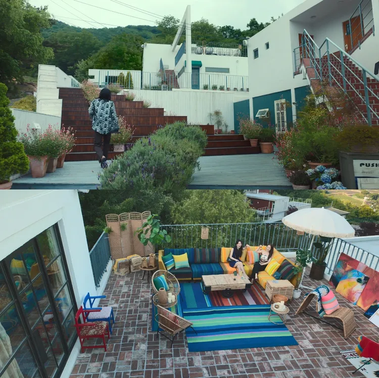 金赫拉劇中開畫室，霸凌5人常在露臺聚會。翻攝Netflix