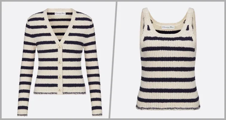 DIOR MARINIÈRE兩件式針織條紋套裝，7萬8000元。翻攝DIOR官網