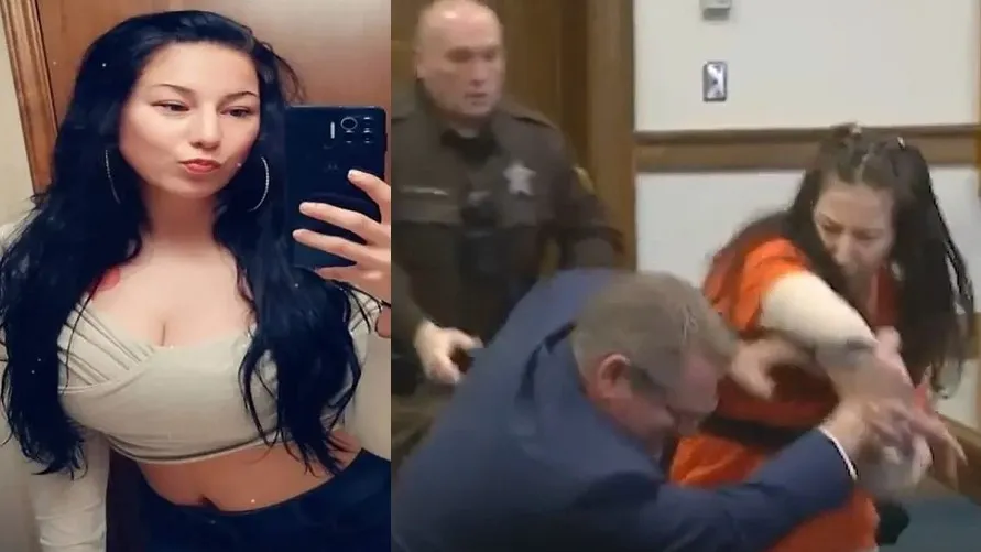 爆乳蛇蠍女史卡比妮絲(左圖,翻攝臉書Taylor Schabusiness),竟在法庭上攻擊辯護律師(右圖,美聯社)。