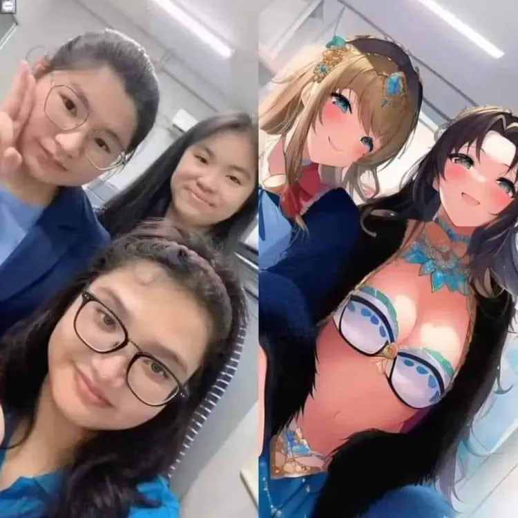 「美圖秀秀」中的將照片轉為漫畫也是一種AI繪畫，但也常常出包。如網友也曾分享，合照中，下方的女孩不但被消失，還變成了後方女孩的胸部，煞是好笑。引自爆廢公社2館