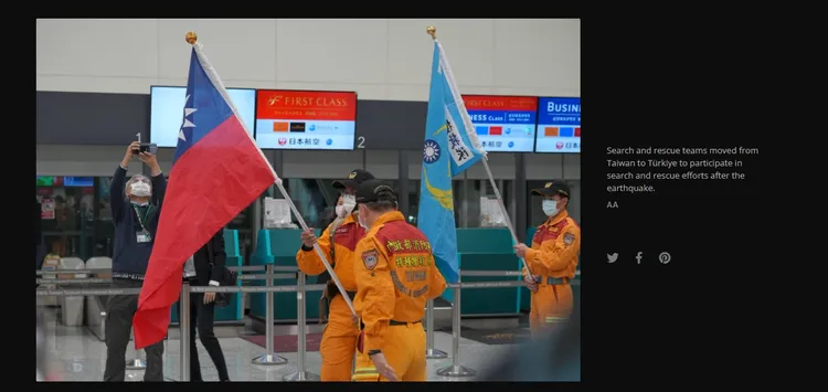 台灣救難隊照片登上土耳其媒體《每日晨報》。翻攝《每日晨報》