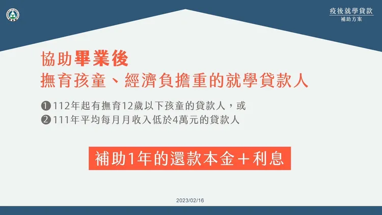 就學貸款補助最快於本學期、7月前上路。教育部提供