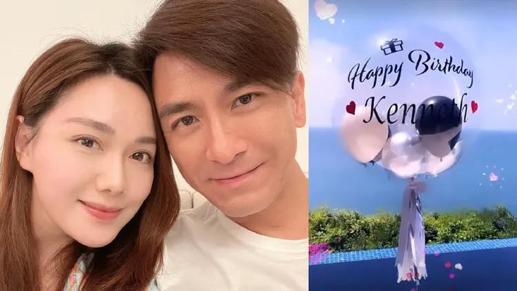 湯洛雯（左起）和馬國明正在度假，昨曬出為他慶生的氣球照。翻攝湯洛雯IG