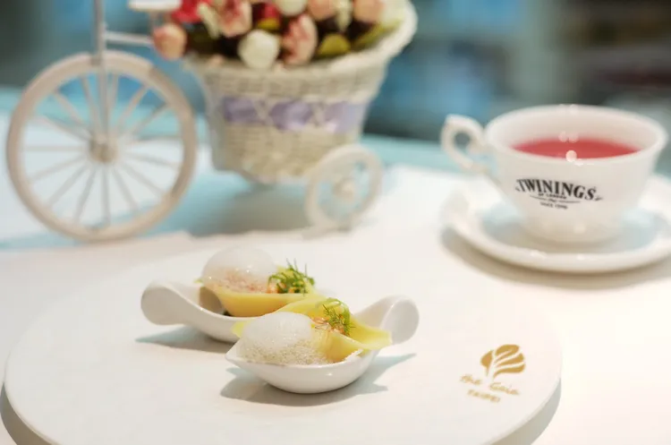 Twinings Ｘ大地酒店聯名下午茶-鮮蔬海味貝殼麵薑芒綠茶泡泡。大地酒店提供