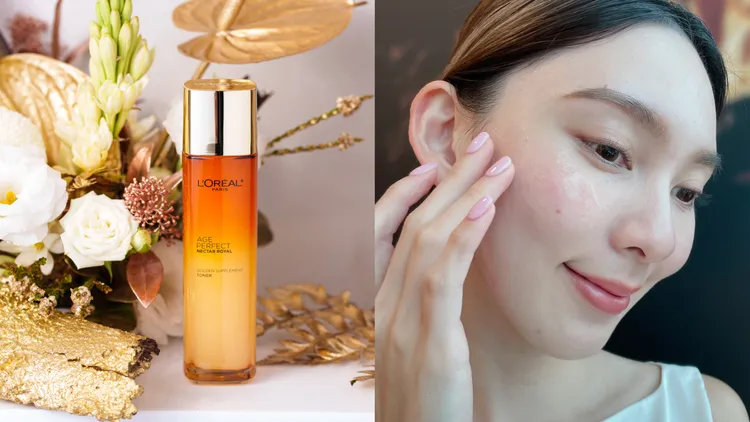 金致臻顏花蜜奢養精華露，130ml／1025元。左圖品牌提供、右圖張家玲攝