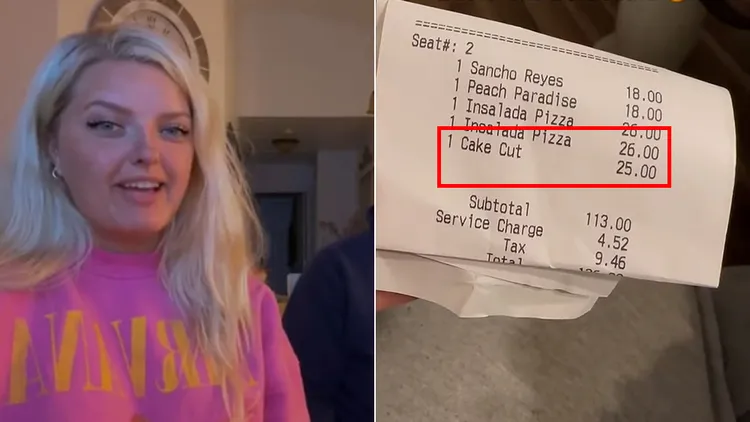 GiGi沒想到餐廳幫忙切蛋糕竟然要收25美元。翻攝自GiGi TikTok