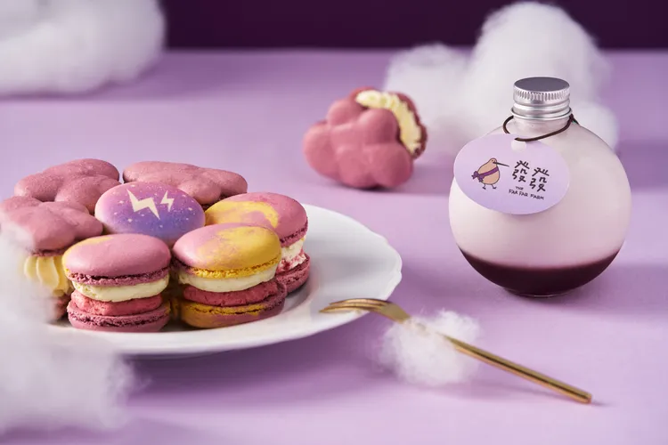 韓式馬卡龍Melting Finger與療癒系優格飲發發「紫感下午茶」組合。業者提供