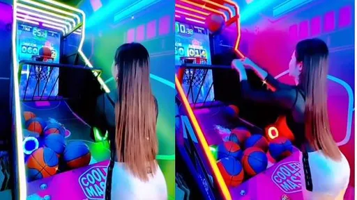 正妹挑戰投籃機百發百中 網卻全歪樓聚焦她渾圓曲線!