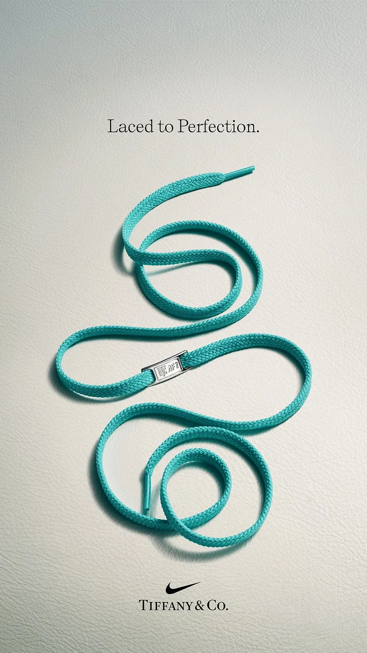 TIFFANY x NIKE限量版鞋帶及純銀銘牌。品牌提供