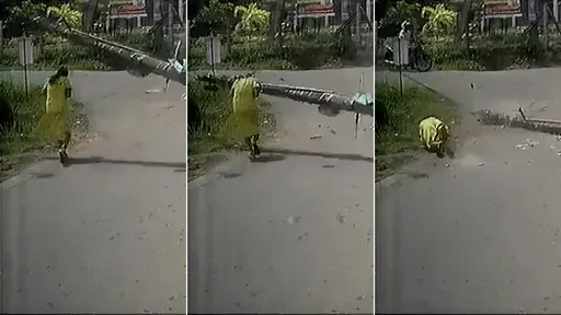 電線桿突然「劈中她腦袋」　女路人被KO！兇手原來是貨車