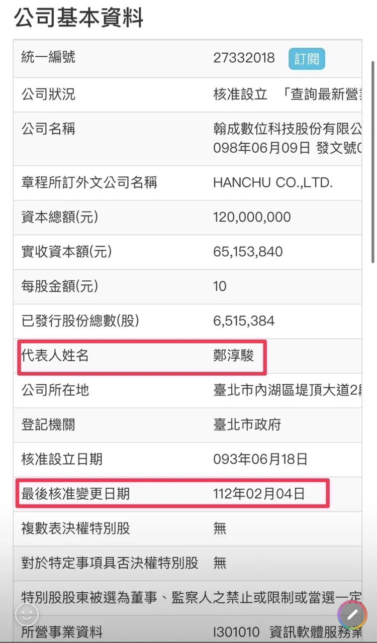 翰成數位公司已於今年2月易主。