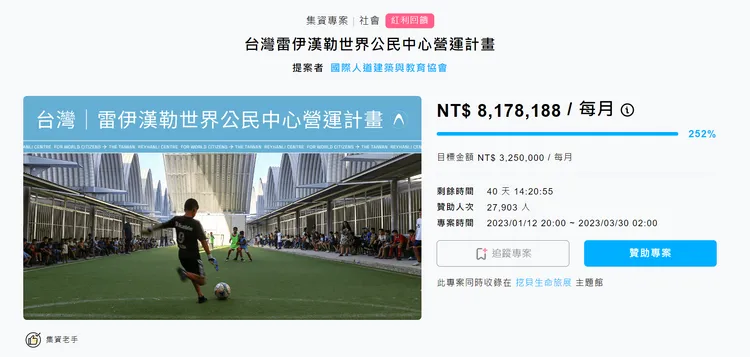 裘振宇募款進度已超標。翻攝挖貝網站