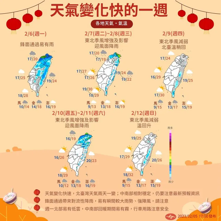 天氣變化快的一周。氣象局提供