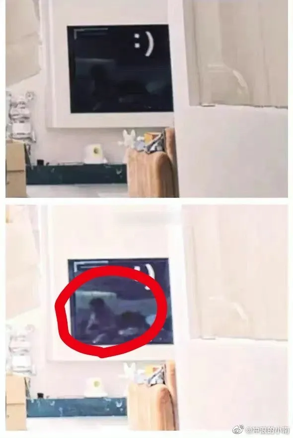 影片放大電視機影像懷疑反射出男人，但趙露思粉絲指是阿姨。翻攝沖浪的小南微博