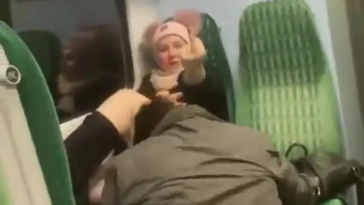 女乘客比中指回嗆前座乘客。翻攝自推特