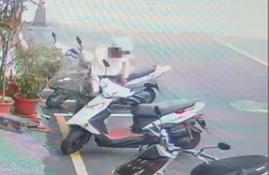 男子利用人群作掩護，將該盆栽搬上機車載走。翻攝畫面