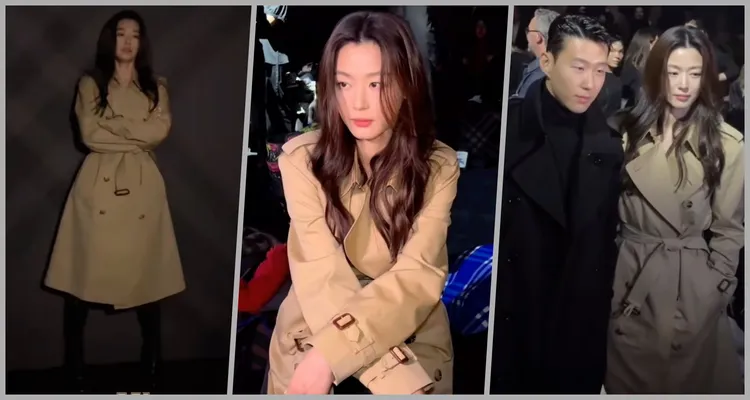 韓國女神全智賢出席見證Daniel Lee為BURBERRY打造首個品牌作品2023秋冬系列，同場還有韓國足球明星孫興慜（右圖，左）。翻攝giannajunfp IG