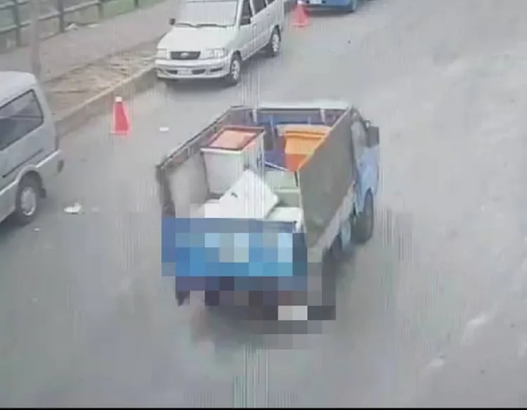 警方調閱監視器，根據小貨車查出陳男偷偷將白帶魚頭棄置在環河步道。民眾提供