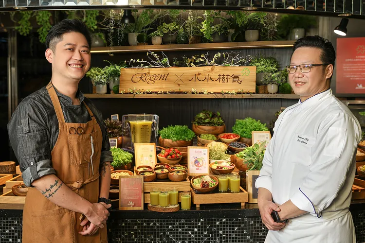 晶華酒店栢麗廳主廚張明志攜手小小樹食行政主廚徐兆麟，打造米其林綠星蔬活早餐。業者提供