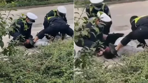 3交警「用脚踩脸」抓1违规男 中国人自嘲:这么狠一定是美国