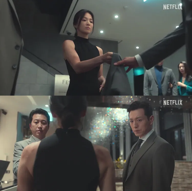 宋慧喬在鄭星一面前展示燙傷疤痕，將是她復仇的關鍵人物。翻攝Netflix YouTube