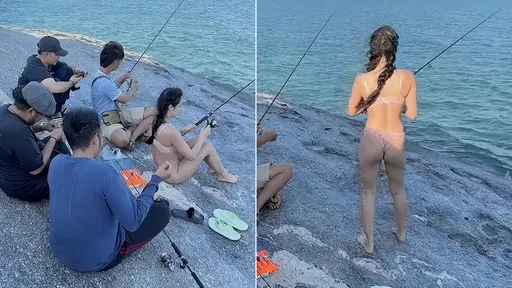 辣妹衝海釣「只穿內衣褲」　4男貼身陪！原來近看有玄機