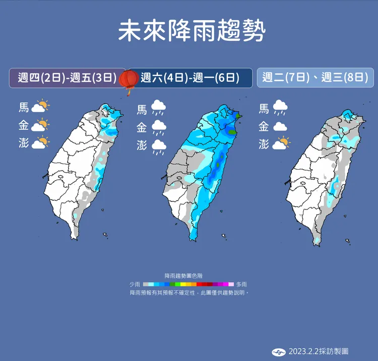 本周降雨趨勢變化。氣象局提供