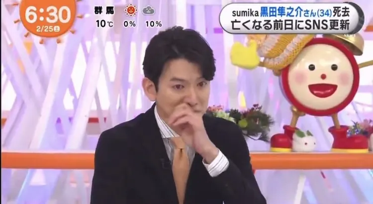 主播生田龍聖是sumika的粉絲，今早在節目中頻頻拭淚。翻攝富士電視台