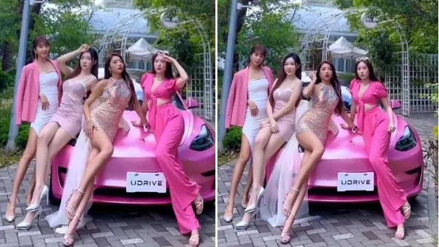 粉紅跑車配纖細長腿美人。IG@dazzling.conqueror 提供