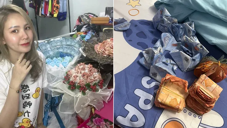 正妹人妻感嘆拆開後的鈔票都爛得像垃圾。翻攝自汪琇瑜臉書