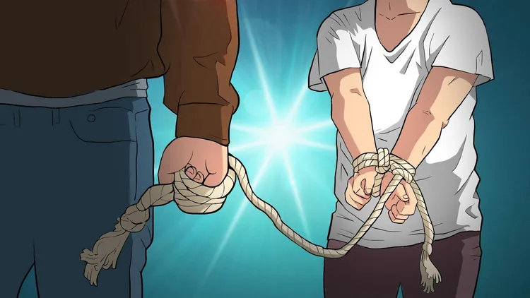 男童經常遭「叔叔」捆綁凌虐。示意圖