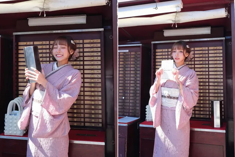 林襄身穿一襲粉色蕾絲和服，想當可愛。取自林襄IG