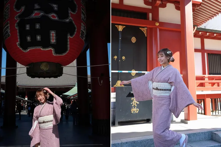 林襄身穿一襲粉色蕾絲和服，想當可愛。取自林襄IG