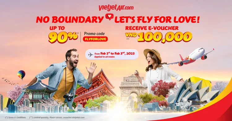 即日起至3/15，越捷航空於官網專屬網頁送出數千份價值10萬越南盾（約新台幣 128元）電子優惠券。業者提供