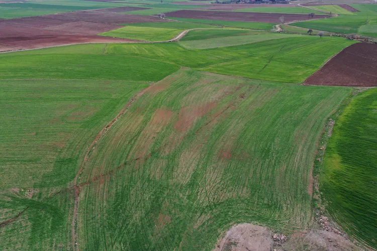 土耳其地震重災區卡赫拉曼馬拉什市（Kahramanmaras）附近地面，被震出一條長長的裂縫。路透社