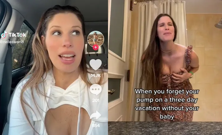 巨乳人妻賈奈兒在社群網路分享她的脹奶經歷，以及老公的神救援。翻攝TikTok@nellsworld