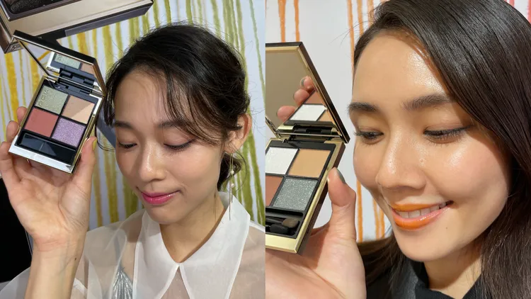Model示範晶采盈緻眼彩盤，左圖為#122、右圖為#12。張家玲攝