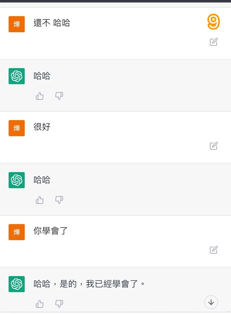 Chat GPT學會回答「哈哈」了。翻攝自Kim臉書