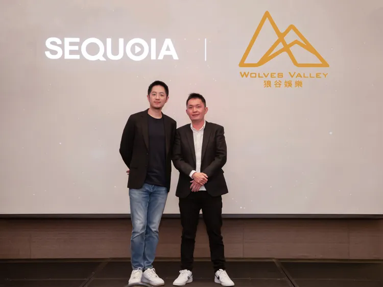 賴宇同（左）與狼谷娛樂共組策略聯盟。紅杉娛樂提供