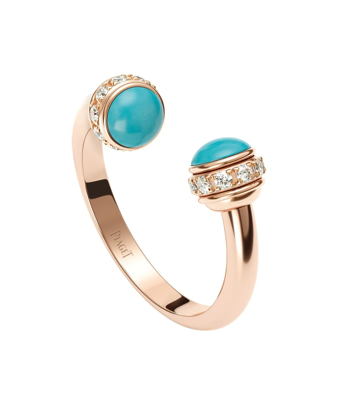 Possession系列18K玫瑰金綠松石鑲鑽戒指，10萬9000元。品牌提供