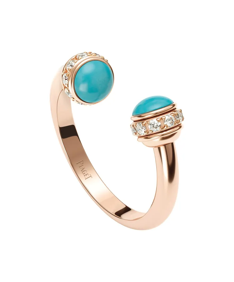 Possession系列18K玫瑰金綠松石鑲鑽戒指，10萬9000元。品牌提供