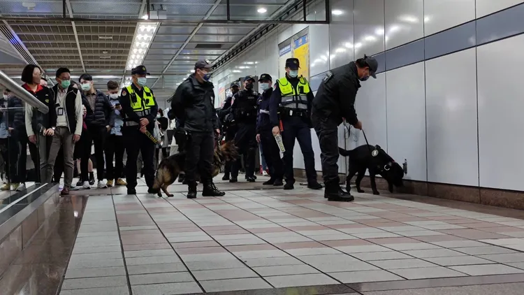 偵爆犬巡邏捷運站。翻攝畫面