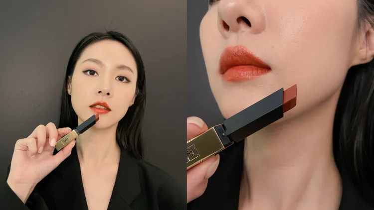 奢華緞面絲絨唇膏主打色#35落日棕紅。張家玲攝